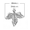 Bild von Eisenlegierung Charms Blätter Silberfarbe Filigran Hohl 26mm x 23mm, 100 Stück