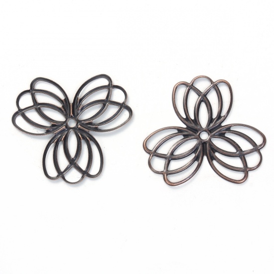 Picture of Iron Based Alloy Pendants Lotus Flower Antique Copper Filigree Hollow 37mm(1 4/8") x 35mm(1 3/8"), 30 PCs