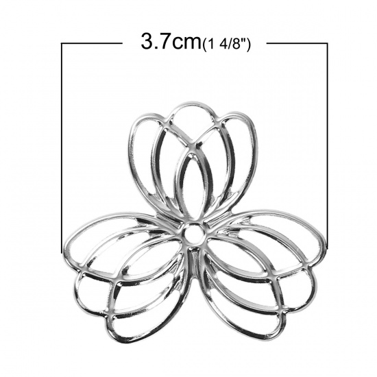 Picture of Iron Based Alloy Pendants Lotus Flower Silver Tone Filigree Hollow 37mm(1 4/8") x 35mm(1 3/8"), 30 PCs