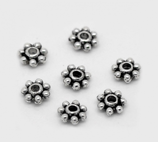 Bild von Zinklegierung Spacer Perlen Zwischenperlen Antiksilber Schneeflocke Gänseblümchen Blumen ca. 4mm x 4mm, Loch:ca 1.3mm, 1000 Stück