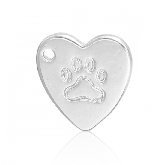 Immagine di Ottone Charms Cuore Tono Argento Impronte di Orso 11mm x 10mm , 2 Pz
