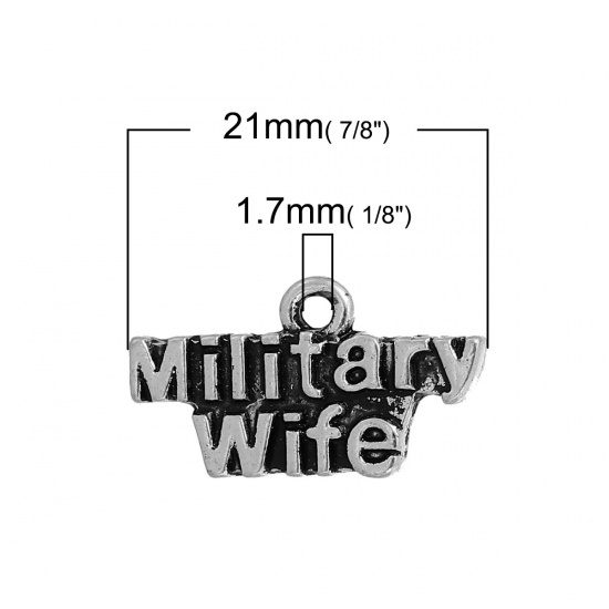 Immagine di Lega di Zinco Charms Rettangolo Argento Antico " Military Wife " 21mm x 11mm , 20 Pz