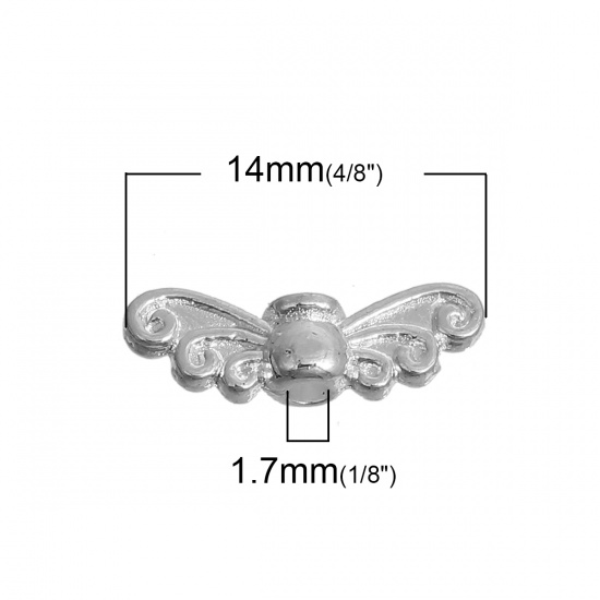 Picture of Zinc Based Alloy Spacer Beads Wing Silver Plated Carved 14mm x 5mm, Hole: Approx 1.7mm, 200 PCs