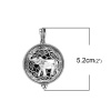 Picture of Copper Aromatherapy Essential Oil Diffuser Locket Pendants Round Antique Silver Color Elephant Carved Cabochon Settings (Fits 29mm Dia.) Can Open 52mm(2") x 35mm(1 3/8"), 1 Piece