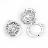 Picture of Copper Aromatherapy Essential Oil Diffuser Locket Pendants Round Silver Tone Filigree Carved Cabochon Settings (Fits 24mm Dia.) Can Open 41mm(1 5/8") x 32mm(1 2/8"), 2 PCs