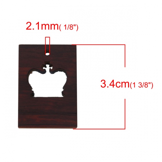 Picture of Sandalwood Open Back Bezel Pendants For Resin Rectangle Crown Coffee 34mm(1 3/8") x 24mm(1"), 1 Piece