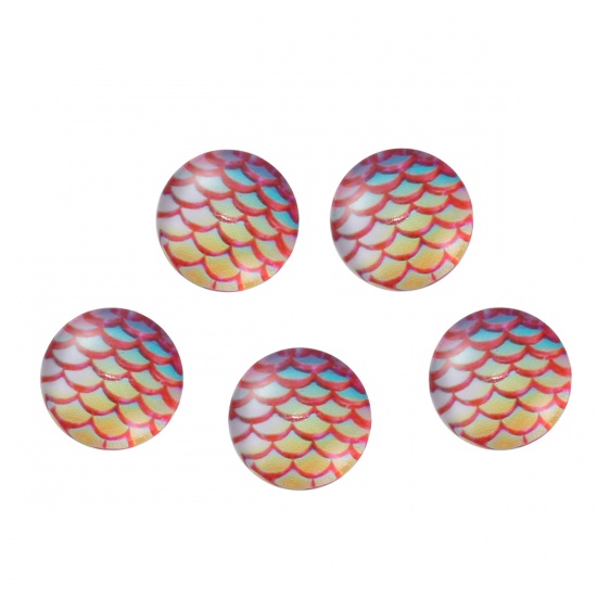 Picture of Glass Mermaid Fish/ Dragon Scale Dome Seals Cabochon Round Flatback Red 12mm( 4/8") Dia, 30 PCs