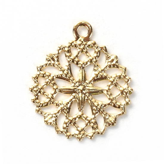 Immagine di Ottone Charms Tondo Oro Placcato Filigrana 15mm x 13mm , 20 Pz