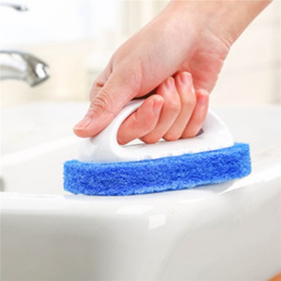 Immagine di PP Bathtub Tile Kitchen Decontamination Sponge Cleaning Brush With Handle Black Red 14cm(5 4/8") x 8cm(3 1/8"), 1 Piece