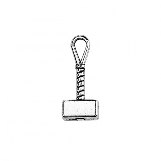 Picture of Zinc Based Alloy 3D Charms Hammer Antique Silver Color 23mm( 7/8") x 10mm( 3/8"), 30 PCs