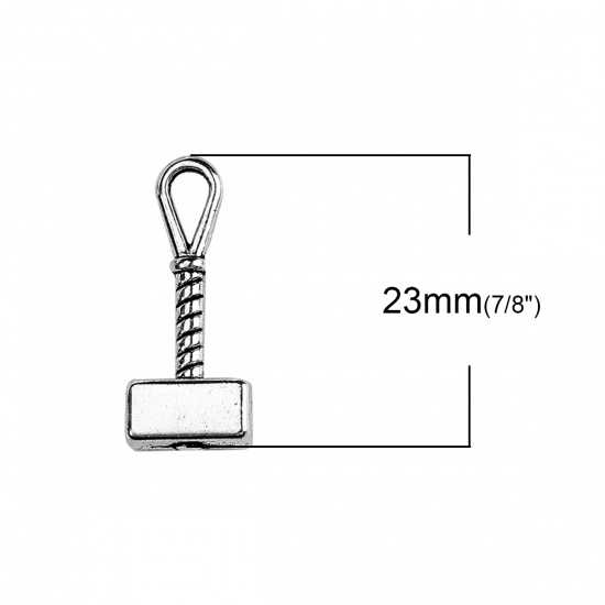 Picture of Zinc Based Alloy 3D Charms Hammer Antique Silver Color 23mm( 7/8") x 10mm( 3/8"), 30 PCs