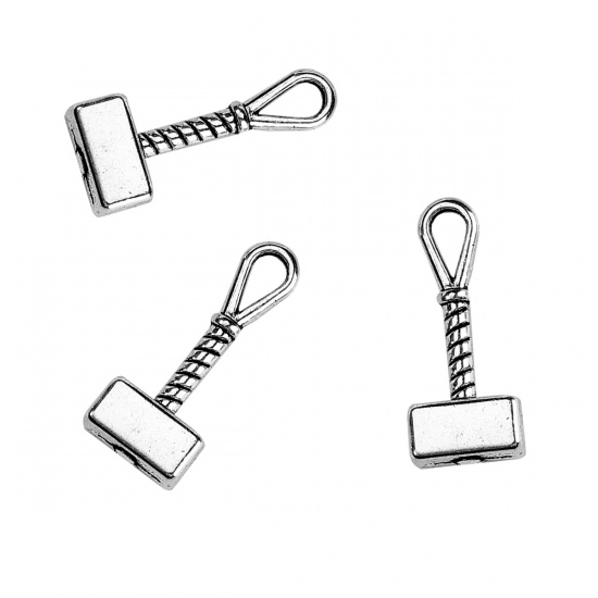 Picture of Zinc Based Alloy 3D Charms Hammer Antique Silver Color 23mm( 7/8") x 10mm( 3/8"), 30 PCs