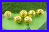 Immagine di Lega di Ferro Separatori Perline Palla Oro Placcato Polka Dot Disegno Circa 12mm Dia, Foro:Circa 1.5mm, 50 Pz