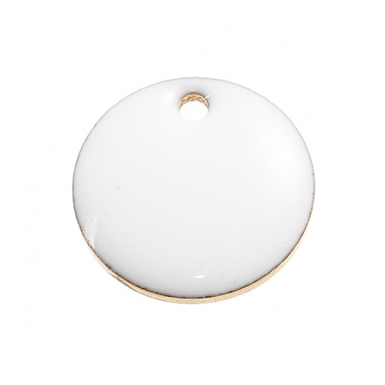 Picture of Brass Enamelled Sequins Charms Round Unplated White Enamel 12mm( 4/8") Dia, 10 PCs                                                                                                                                                                            