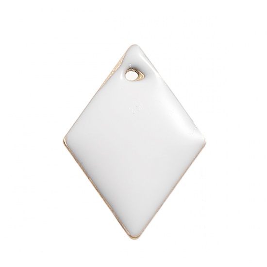 Picture of Brass Enamelled Sequins Charms Rhombus Unplated White Enamel 16mm( 5/8") x 11mm( 3/8"), 10 PCs                                                                                                                                                                