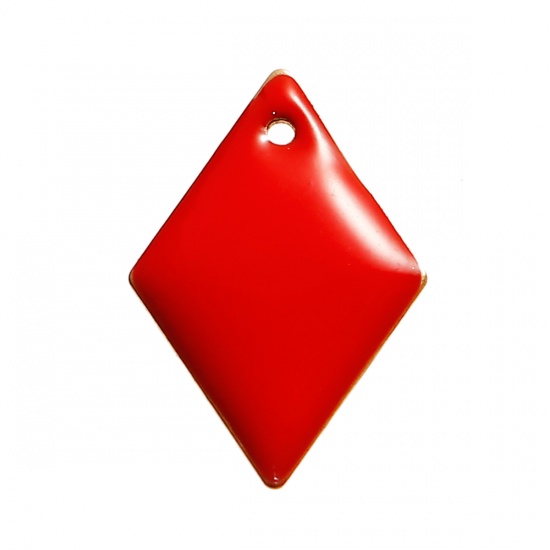 Picture of Brass Enamelled Sequins Charms Rhombus Unplated Red Enamel 16mm( 5/8") x 11mm( 3/8"), 10 PCs                                                                                                                                                                  