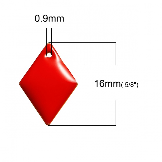 Imagen de Latón Lentejuelas Esmaltadas Colgantes Charms Diamond Original Color Sin Chapado Rojo Esmalte 16mm x 11mm, 10 Unidades