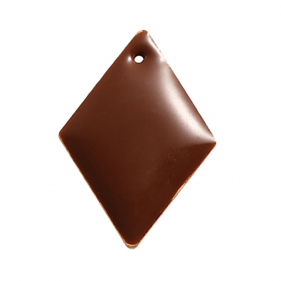 Picture of Copper Enamelled Sequins Charms Rhombus Unplated Coffee Enamel 16mm( 5/8") x 11mm( 3/8"), 10 PCs