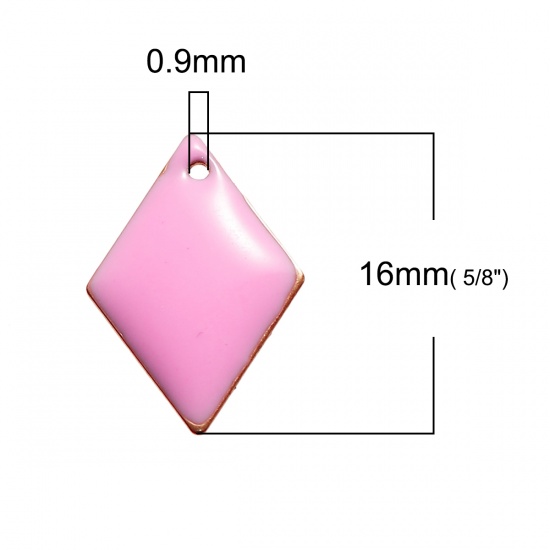 Imagen de Latón Lentejuelas Esmaltadas Colgantes Charms Diamond Original Color Sin Chapado Rosado Esmalte 16mm x 11mm, 10 Unidades