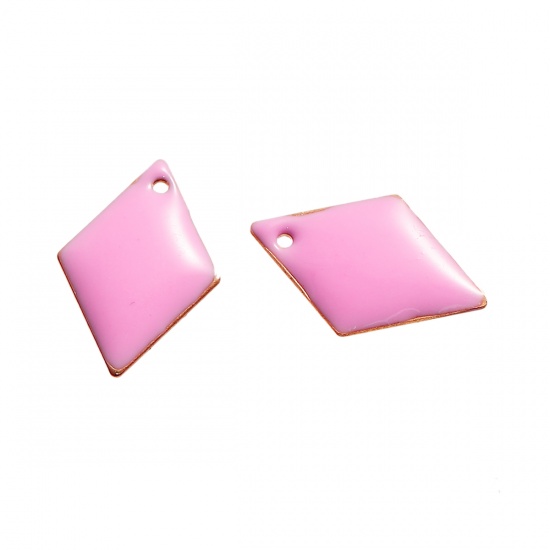 Imagen de Latón Lentejuelas Esmaltadas Colgantes Charms Diamond Original Color Sin Chapado Rosado Esmalte 16mm x 11mm, 10 Unidades