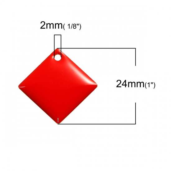 Picture of Brass Enamelled Sequins Charms Rhombus Unplated Red Enamel 24mm(1") x 24mm(1"), 5 PCs                                                                                                                                                                         