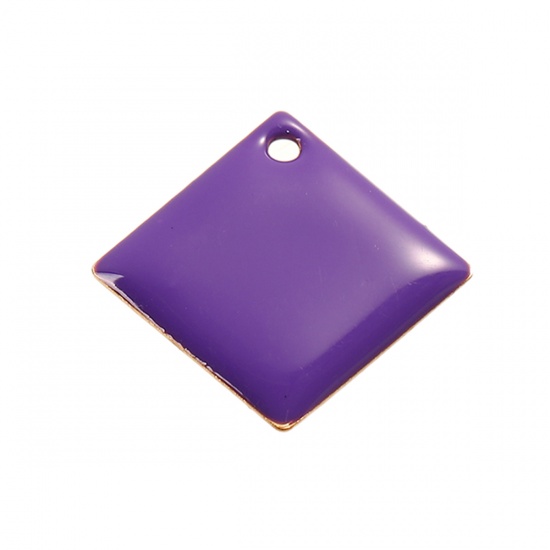 Picture of Brass Enamelled Sequins Charms Rhombus Unplated Purple Enamel 24mm(1") x 24mm(1"), 5 PCs                                                                                                                                                                      