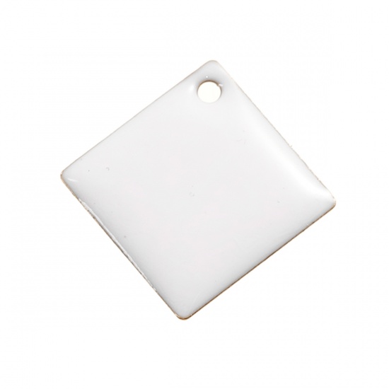 Picture of Brass Enamelled Sequins Charms Rhombus Unplated White Enamel 24mm(1") x 24mm(1"), 5 PCs                                                                                                                                                                       