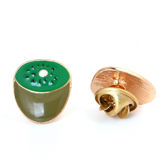 Immagine di Spilla Kiwi Oro Placcato Verde Smalto 17mm x 15mm, 1 Pz