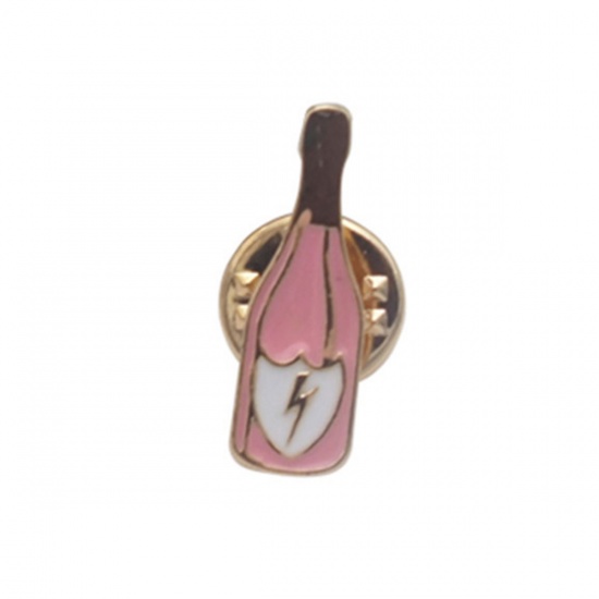 Picture of Pin Brooches Bottle Gold Plated Pink 24mm x 8mm, 1 Piece