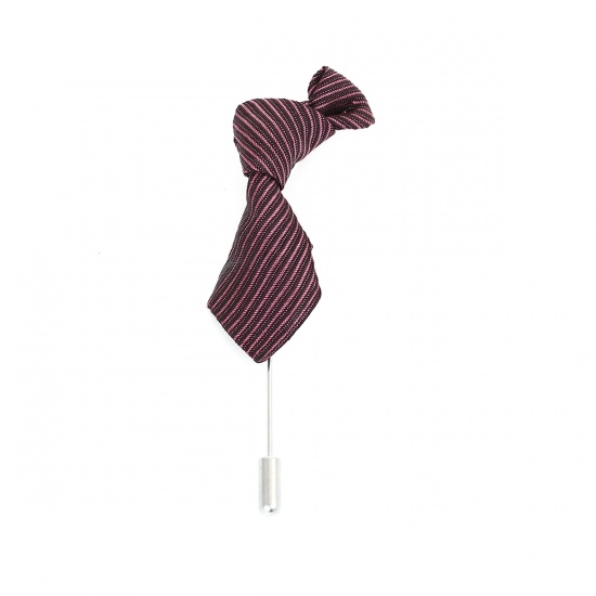 Picture of Polyester Stick Pin Brooches Tie Russet Red 8.3cm(3 2/8") x 4cm(1 5/8"), 1 Piece