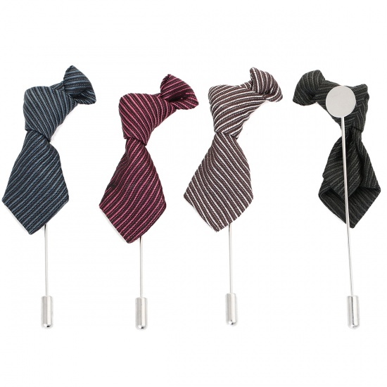 Picture of Polyester Stick Pin Brooches Tie Russet Red 8.3cm(3 2/8") x 4cm(1 5/8"), 1 Piece