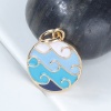 Picture of Zinc Based Alloy Pendants Wave Gold Plated Blue Round Enamel 22mm( 7/8") x 16mm( 5/8"), 3 PCs