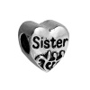 Picture of Zinc Based Alloy European Style Large Hole Charm Beads Heart Antique Silver Message Message " Sister " About 12mm( 4/8") x 11mm( 3/8"), Hole: Approx 4.7mm, 5 PCs