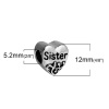 Picture of Zinc Based Alloy European Style Large Hole Charm Beads Heart Antique Silver Message Message " Sister " About 12mm( 4/8") x 11mm( 3/8"), Hole: Approx 4.7mm, 5 PCs