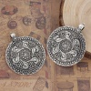 Picture of Zinc Based Alloy Boho Chic Pendants Round Antique Silver Color Carved 71mm(2 6/8") x 59mm(2 3/8"), 2 PCs
