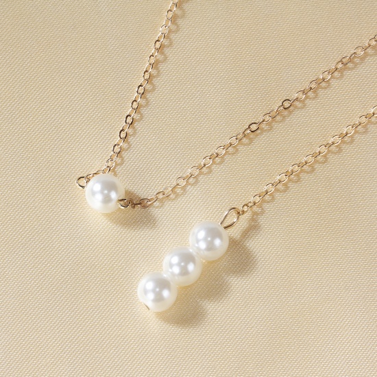 Picture of Acrylic Back Wedding Necklace Gold Plated Round White Imitation Pearl 45cm(17 6/8") long, 1 Piece