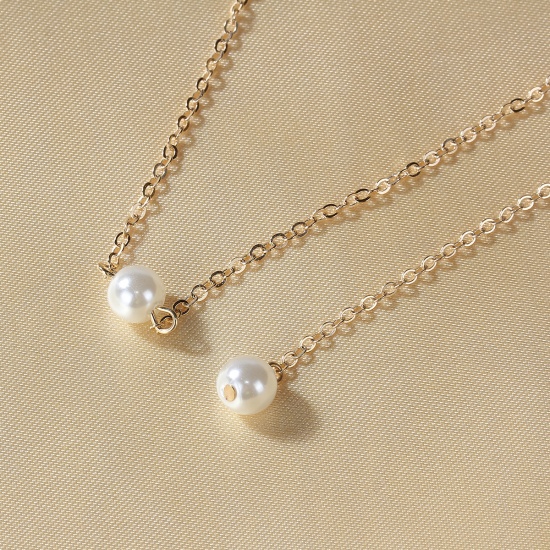 Picture of Acrylic Back Wedding Necklace Gold Plated Round White Imitation Pearl 71cm(28") long, 1 Piece