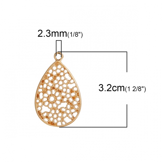 Immagine di Lega di Zinco Ciondoli Goccia Oro Placcato Filigrana 32mm x 20mm , 5 Pz