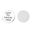 Picture of 304 Stainless Steel Pendants Round Silver Tone Message " keep my soldier safe " 30mm(1 1/8") Dia, 1 Piece