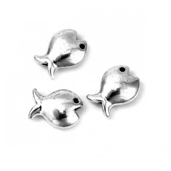 Picture of Zinc Based Alloy Beads Fish Animal Antique Silver Color 16mm x 12mm, Hole: Approx 2.2mm, 20 PCs