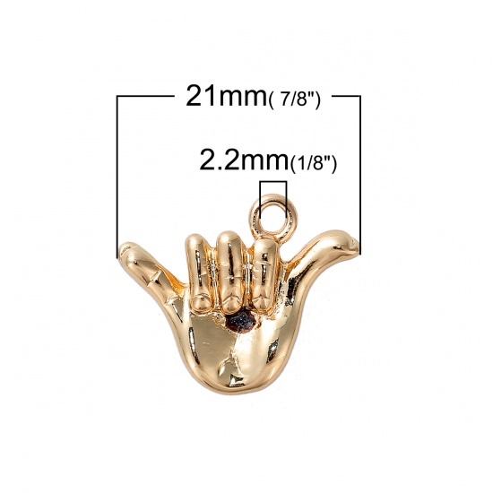 Picture of Zinc Based Alloy 3D Charms Shaka Hand Sign Gesture Gold Plated 21mm( 7/8") x 17mm( 5/8"), 5 PCs