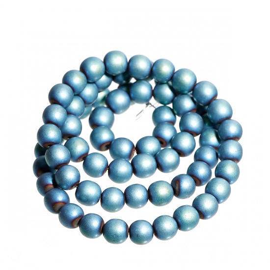 Image de Perles en Hématite Rond Bleu-Vert 6mm Dia, Taille de Trou: 1mm, 40.3cm long, 1 Enfilade (Env. 69 PCs/Enfilade)