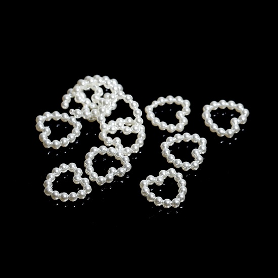 Picture of Acrylic Imitation Pearl (Pearlised On Double Side) Embellishments Findings Heart Ivory Hollow 11mm( 3/8") x 11mm( 3/8"), 300 PCs