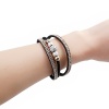Picture of Velvet & Acrylic Bangles Bracelets Gold Plated Black White Imitation Pearl Clear Rhinestone 19.5cm(7 5/8") long, 1 Piece