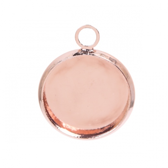 Picture of Brass Charms Round Rose Gold Cabochon Settings (Fits 12mm Dia.) 18mm( 6/8") x 14mm( 4/8"), 20 PCs                                                                                                                                                             