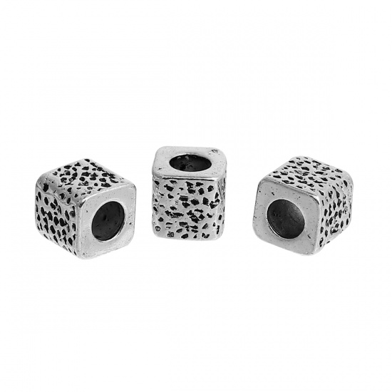 Picture of Zinc Based Alloy Spacer Beads Rectangle Antique Silver Color About 10mm x 9mm, Hole: Approx 5.2mm, 5 PCs
