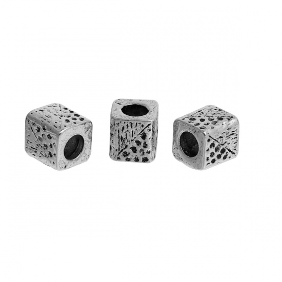 Picture of Zinc Based Alloy Spacer Beads Square Antique Silver Color About 8mm x 8mm, Hole: Approx 4.7mm, 10 PCs