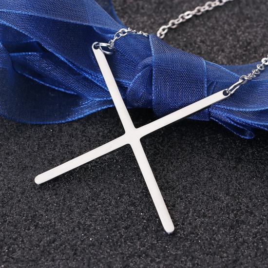ステンレス鋼 ネックレス アルファベットペンダント シルバートーン " X" 51cm長さ、 1 本 の画像