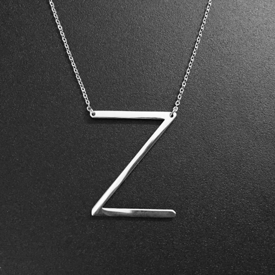 Picture of Stainless Steel Necklace Silver Tone Initial Alphabet/ Letter " Z " 50.5cm(19 7/8") long, 1 Piece