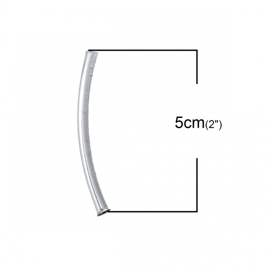 Изображение Латунь Бусины Изогнутая Трубка Серебряный Тон 50мм x 5мм, Отверстие:примерно 4.1мм, 20 ШТ                                                                                                                                                                     